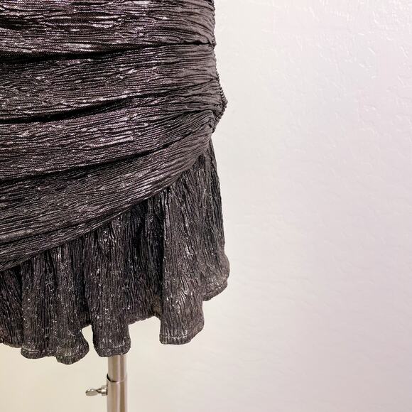 Floret Studios Gathered Ruffle One Shoulder Dress Metallic Silver Beyonce S NWT - Picture 5 of 12